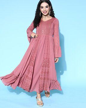 women embroidered fit & flare dress