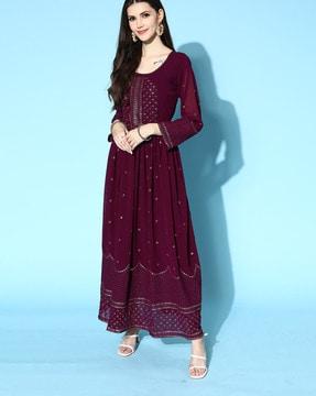 women embroidered fit & flare dress