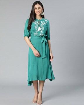 women embroidered fit & flare dress