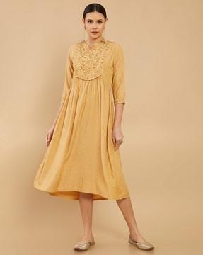 women embroidered fit & flare dress