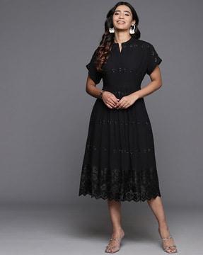 women embroidered fit & flare dress