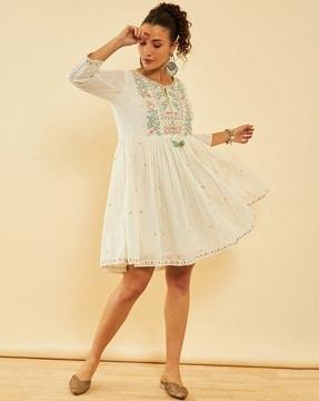 women embroidered fit & flare dress