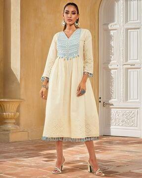 women embroidered fit & flare dress