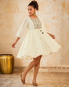 women embroidered fit & flare dress