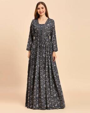 women embroidered fit & flare gown dress