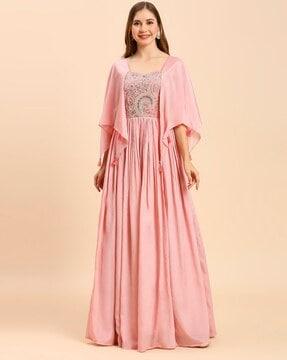 women embroidered fit & flare gown dress