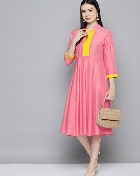 women embroidered fit and flare dress
