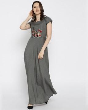 women embroidered flared dress