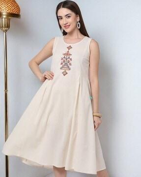 women embroidered flared dress