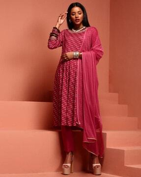 women embroidered flared kurta set