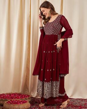 women embroidered flared kurta set