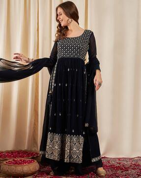 women embroidered flared kurta set