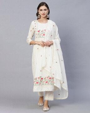 women embroidered flared kurta set