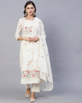 women embroidered flared kurta set