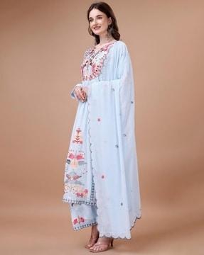 women embroidered flared kurta set