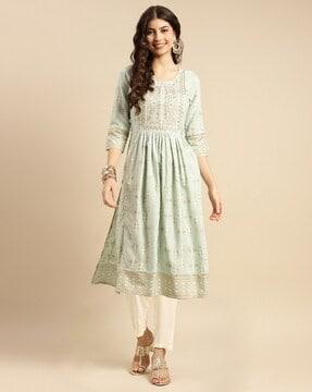 women embroidered flared kurta set