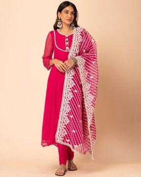 women embroidered flared kurta suit set