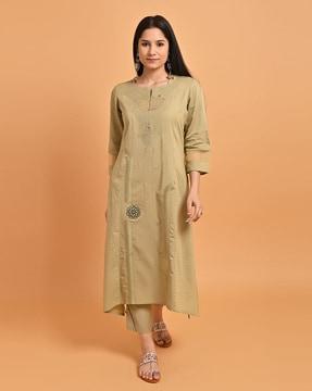 women embroidered flared kurta