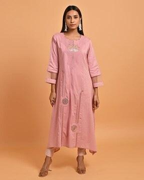 women embroidered flared kurta