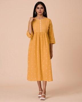 women embroidered flared kurta