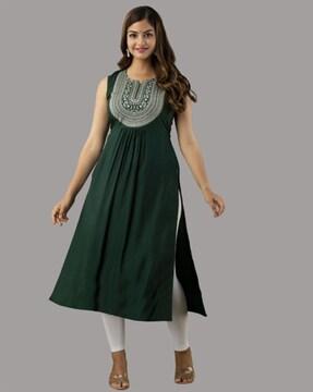 women embroidered flared kurta