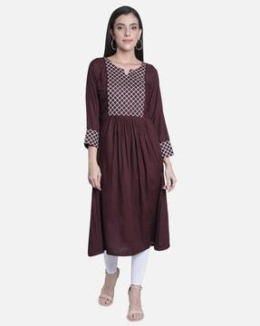 women embroidered flared kurta