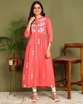 women embroidered flared kurta