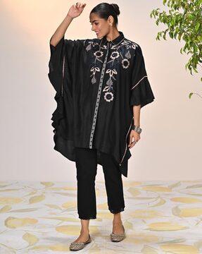 women embroidered flared kurta