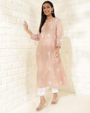 women embroidered flared kurta