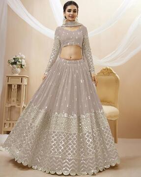 women embroidered flared lehenga & choli with dupatta