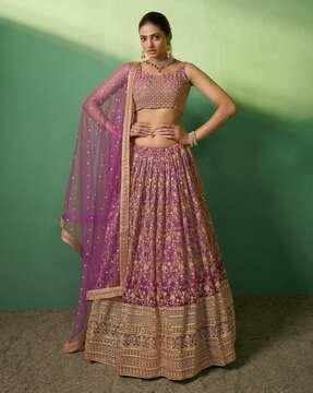 women embroidered flared lehenga choli set with dupatta