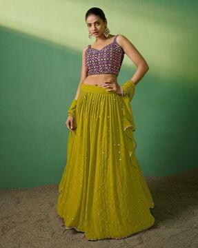 women embroidered flared lehenga choli set with dupatta