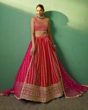 women embroidered flared lehenga choli set with dupatta