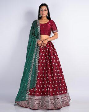 women embroidered flared lehenga choli set with dupatta