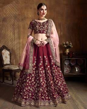 women embroidered flared lehenga choli set with dupatta