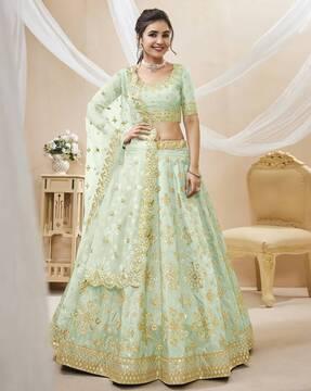 women embroidered flared lehenga choli set with dupatta