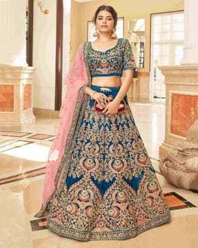 women embroidered flared lehenga choli set with dupatta