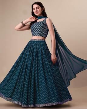 women embroidered flared lehenga choli set with dupatta