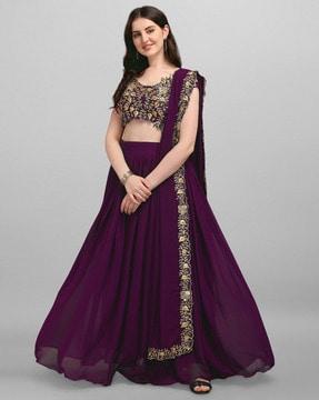 women embroidered flared lehenga choli set with dupatta