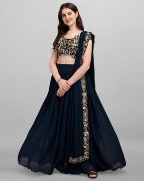 women embroidered flared lehenga choli set with dupatta