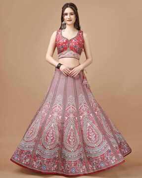 women embroidered flared lehenga choli set with dupatta