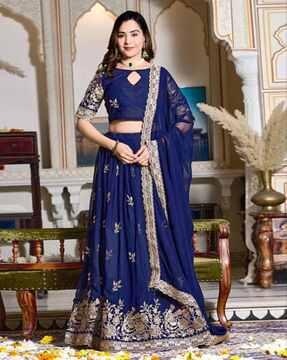 women embroidered flared lehenga choli set with dupatta