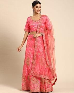 women embroidered flared lehenga choli set with dupatta