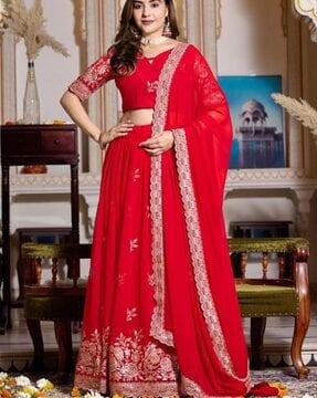 women embroidered flared lehenga choli set with dupatta