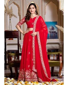 women embroidered flared lehenga choli set with dupatta