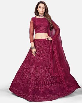 women embroidered flared lehenga choli set with dupatta