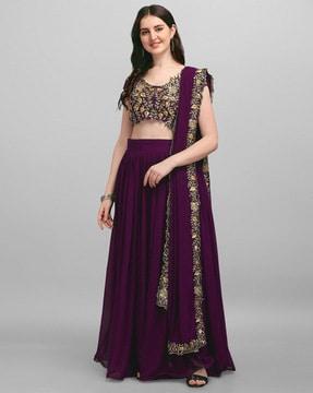 women embroidered flared lehenga choli set with dupatta