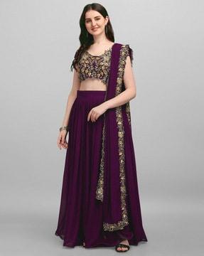 women embroidered flared lehenga choli set with dupatta