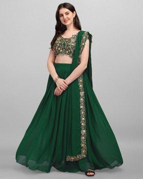 women embroidered flared lehenga choli set with dupatta