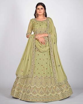 women embroidered flared lehenga choli set with dupatta